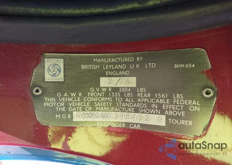 1976 Mg Mgb z USA, uszkodzony, nr VIN 000GHN5UG0398452G